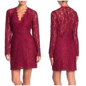 WAYF Say It Out Loud Wine Floral Lace Mini Dress